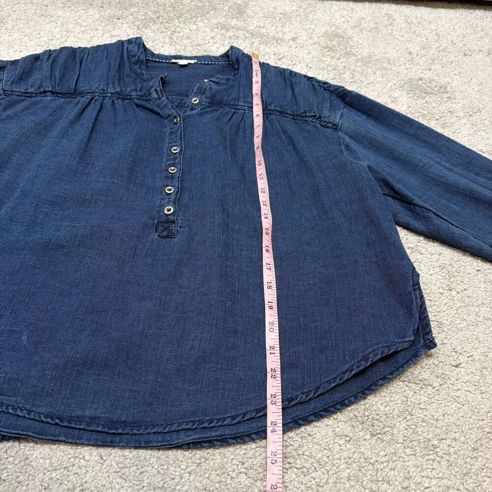 Anthropologie Pilcro Henley Blouse Denim Size S Western Boho - Picture 9 of 13